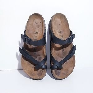 BIRKENSTOCK Miyari Birko Flor Sandals Black Leather Size 6